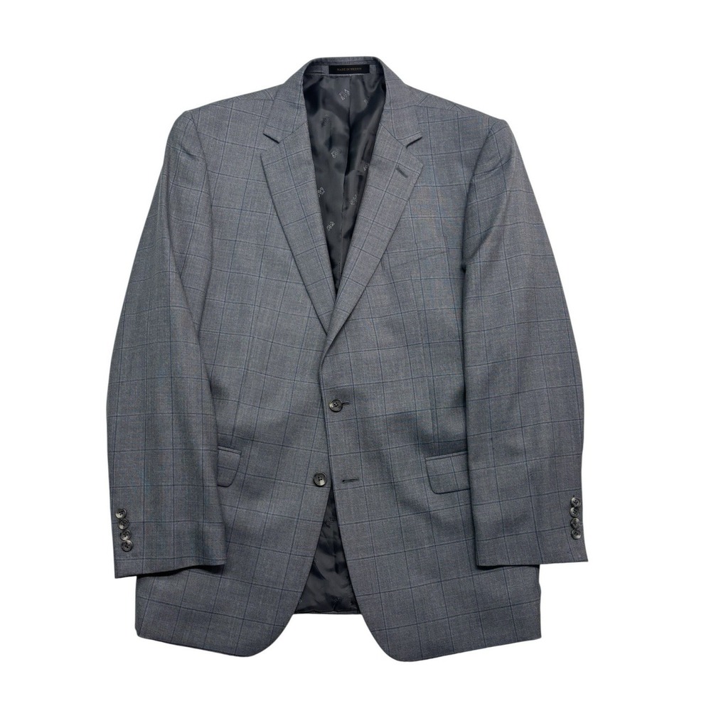 Jos A Bank 44L Gray Blue Windowpane Silk Wool Blazer Jacket Sport Coat Reserve